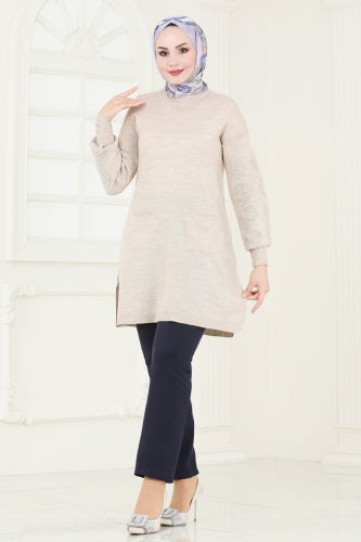 moda selvim Tunic 3008AYD574 Stone - Thumbnail