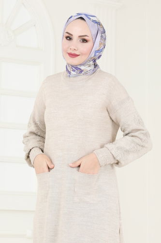 moda selvim Tunic 3008AYD574 Stone - Thumbnail