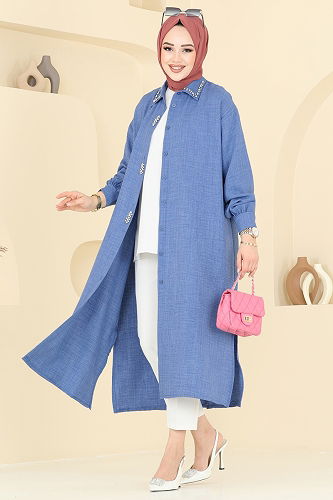 moda selvim بلوز ازرق 302HBS856 - Thumbnail