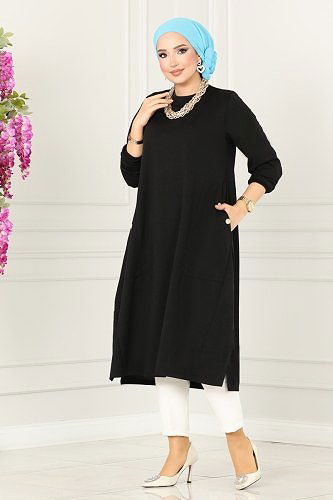 moda selvim Tunic 3030MNT741 Black - Thumbnail
