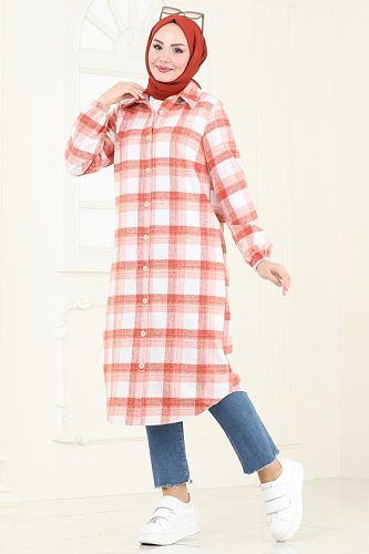 moda selvim Tunic 3036KTR750 Ecru&Orange - Thumbnail