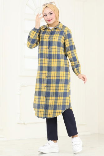 moda selvim Tunic 3036KTR750 Yellow&Indigo - Thumbnail