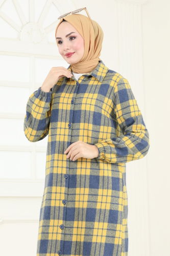 moda selvim Tunic 3036KTR750 Yellow&Indigo - Thumbnail