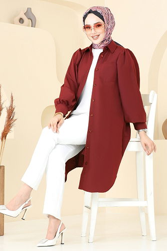 moda selvim Tunic 3039KTR750 Burgundy - Thumbnail