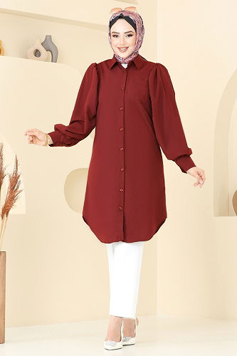 moda selvim Tunic 3039KTR750 Burgundy - Thumbnail