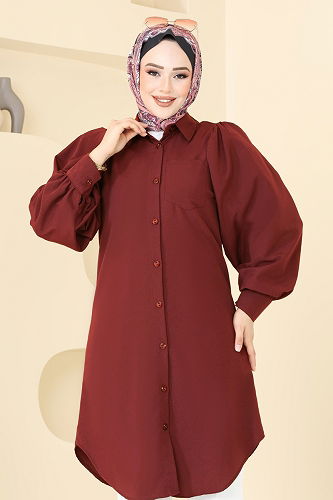 moda selvim Tunic 3039KTR750 Burgundy - Thumbnail