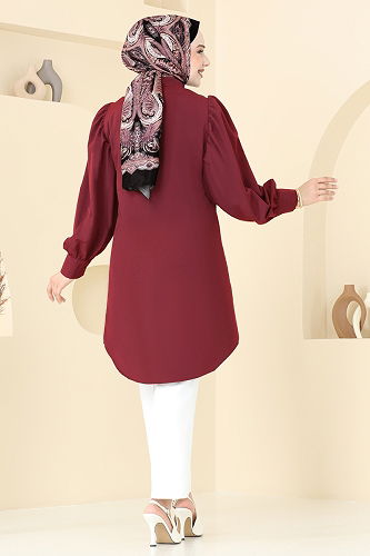 moda selvim بلوز خمري غامق 3039KTR750 - Thumbnail