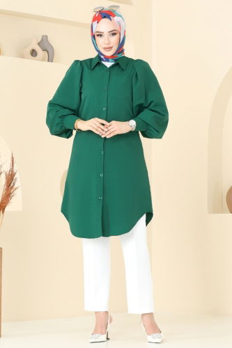 moda selvim بلوز زيتي غامق 3039KTR750 - Thumbnail