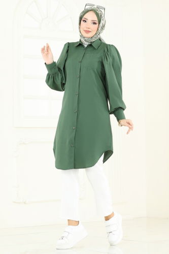 moda selvim بلوز اخضر عفني 3039KTR750 - Thumbnail