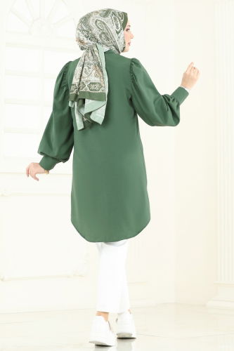 moda selvim بلوز اخضر عفني 3039KTR750 - Thumbnail