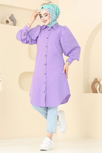 moda selvim بلوز ليلكي 3039KTR750 - Thumbnail