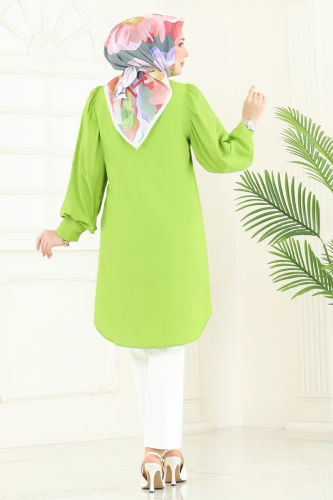 moda selvim بلوز أخضر فستقي 3039KTR750 - Thumbnail