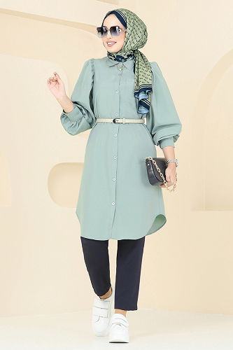 moda selvim بلوز اخضر فاتح 3039KTR750 - Thumbnail