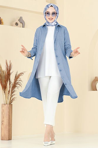 moda selvim بلوز أزرق فاتح 3047KTR750 - Thumbnail