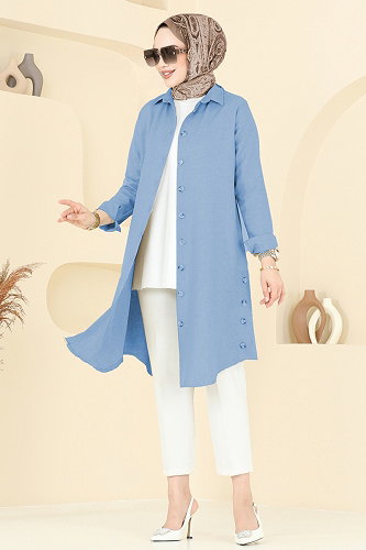 moda selvim بلوز أزرق 3047KTR750 - Thumbnail