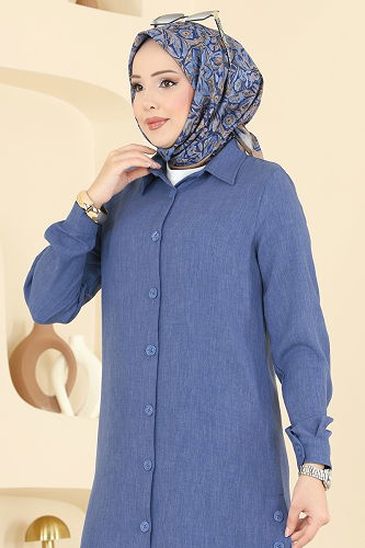 moda selvim بلوز أزرق غامق 3047KTR750 - Thumbnail