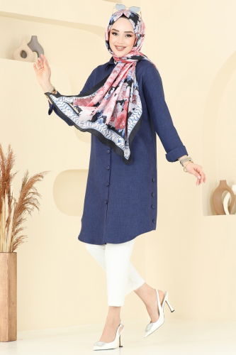 moda selvim Tunic 3047KTR750 Indigo - Thumbnail