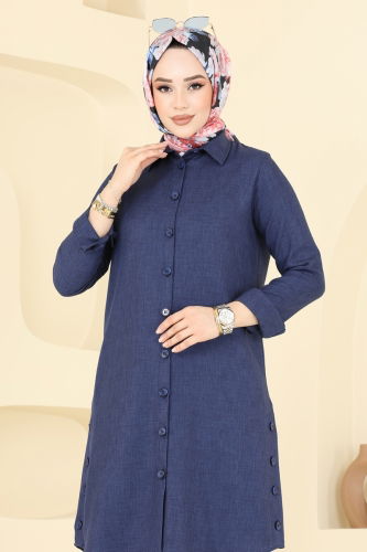 moda selvim Tunic 3047KTR750 Indigo - Thumbnail