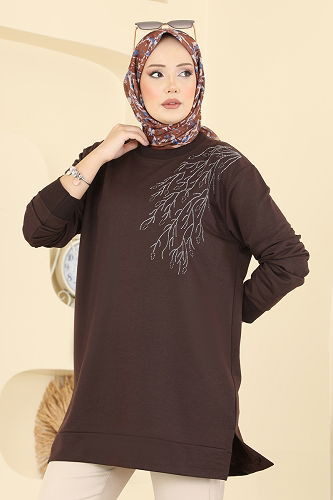 moda selvim بلوز بني 304OZN1046 - Thumbnail