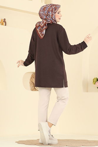 moda selvim بلوز بني 304OZN1046 - Thumbnail