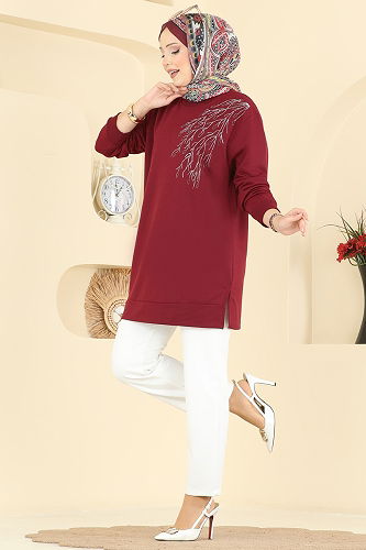 moda selvim Tunic 304OZN1046 Burgundy - Thumbnail