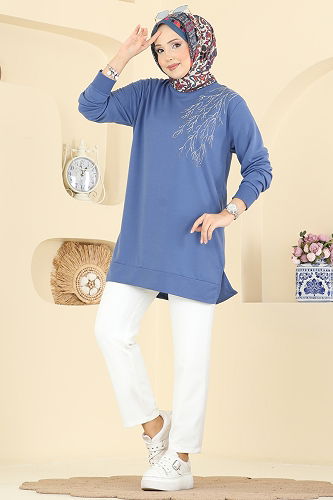 moda selvim Tunic 304OZN1046 Indigo - Thumbnail