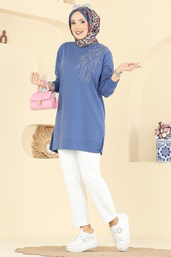 moda selvim Tunic 304OZN1046 Indigo - Thumbnail