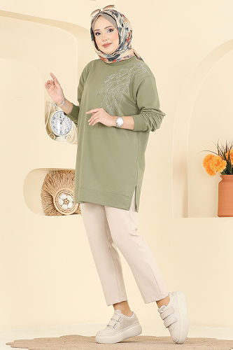 moda selvim بلوز اخضر عفني 304OZN1046 - Thumbnail