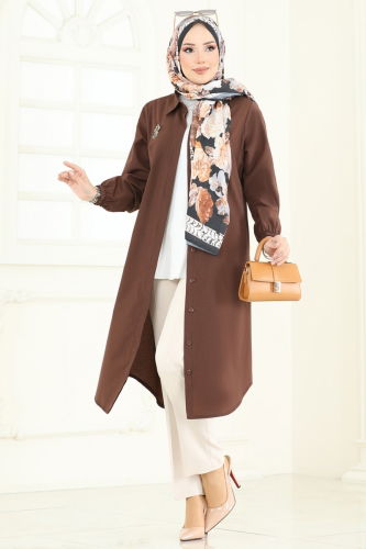 moda selvim بلوز بني 3052KTR750 - Thumbnail