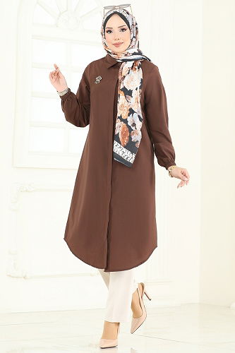 moda selvim بلوز بني 3052KTR750 - Thumbnail