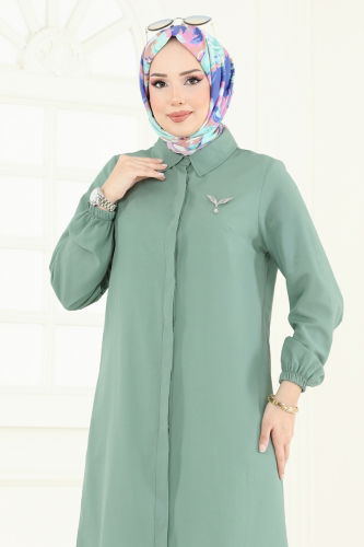 moda selvim بلوز أخضر باهت 3052KTR750 - Thumbnail