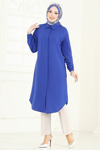 moda selvim بلوز نيلي 3052KTR750 - Thumbnail