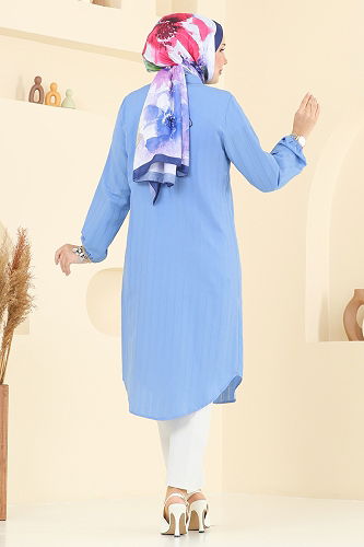 moda selvim بلوز أزرق فاتح 3054KTR750 - Thumbnail