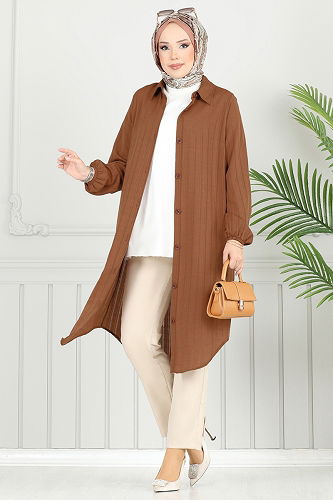 moda selvim بلوز بني 3054KTR750 - Thumbnail