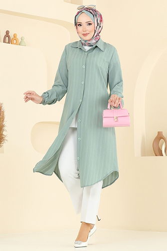 moda selvim بلوز أخضر باهت 3054KTR750 - Thumbnail