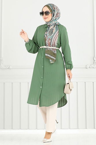 moda selvim بلوز أخضر عفني 3054KTR750 - Thumbnail