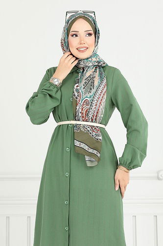 moda selvim بلوز أخضر عفني 3054KTR750 - Thumbnail