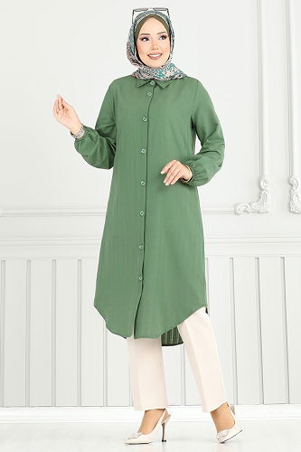 moda selvim بلوز أخضر عفني 3054KTR750 - Thumbnail