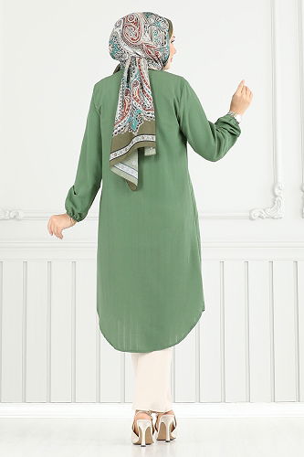 moda selvim بلوز أخضر عفني 3054KTR750 - Thumbnail