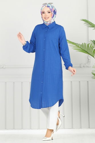 moda selvim بلوز نيلي 3054KTR750 - Thumbnail