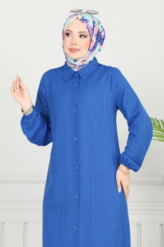 moda selvim بلوز نيلي 3054KTR750 - Thumbnail