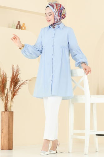 moda selvim بلوز أزرق فاتح 3055KTR750 - Thumbnail