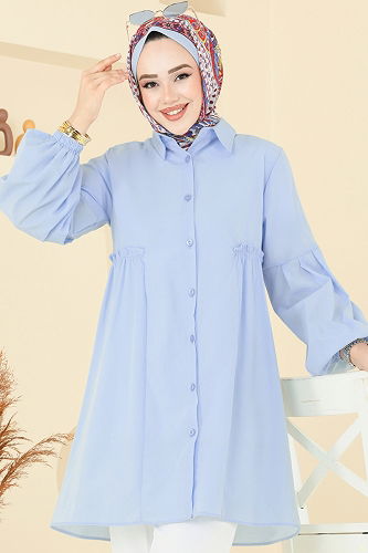 moda selvim بلوز أزرق فاتح 3055KTR750 - Thumbnail