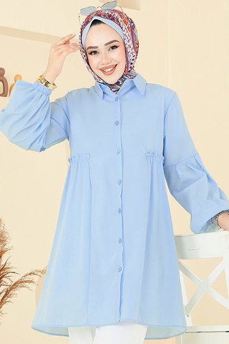 moda selvim بلوز أزرق فاتح 3055KTR750 - Thumbnail