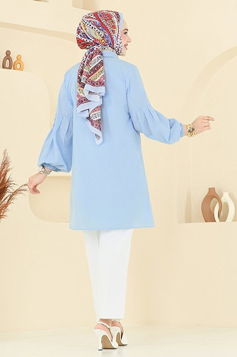 moda selvim بلوز أزرق فاتح 3055KTR750 - Thumbnail