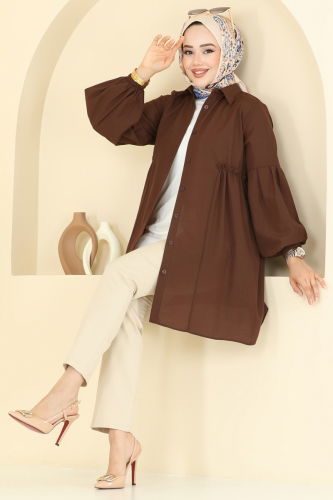 moda selvim بلوز بني 3055KTR750 - Thumbnail