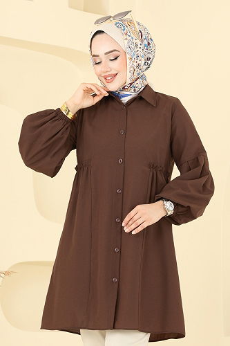 moda selvim بلوز بني 3055KTR750 - Thumbnail