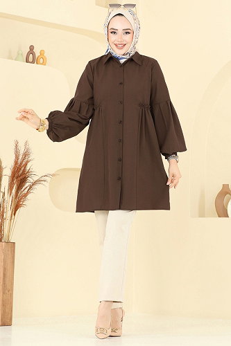 moda selvim بلوز بني 3055KTR750 - Thumbnail