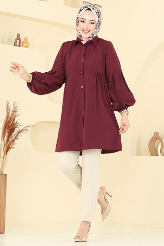 moda selvim Tunic 3055KTR750 Burgundy - Thumbnail