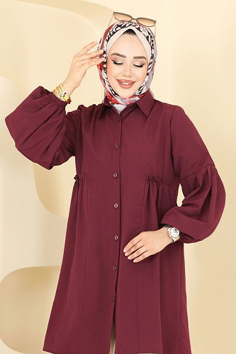 moda selvim Tunic 3055KTR750 Burgundy - Thumbnail